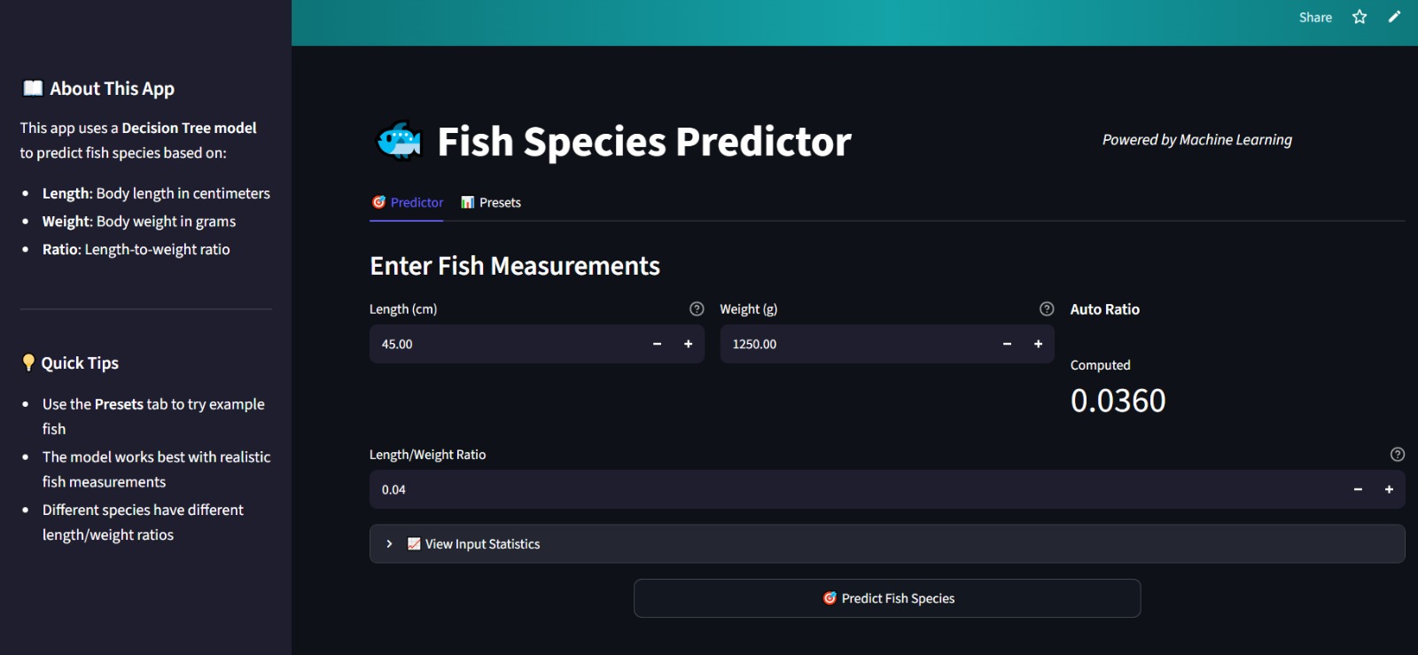 Fish Predictor project screenshot