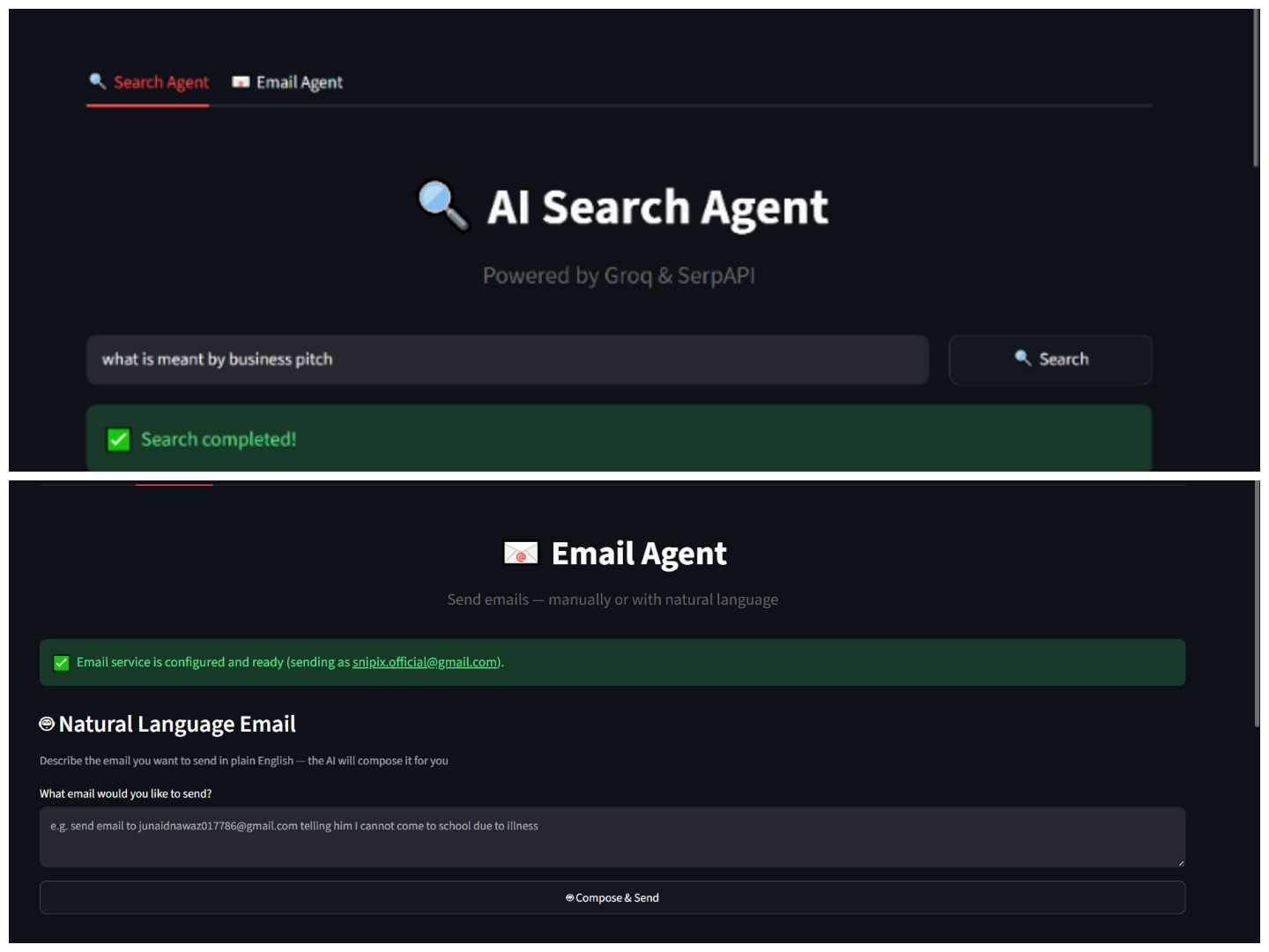 Search & Email Agent project screenshot